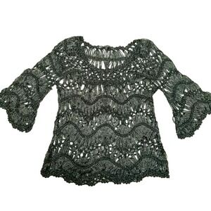 Sloni Crochet Knit Metallic Thread Bell Sleeve Top Womens XS/S Bohemian Festival